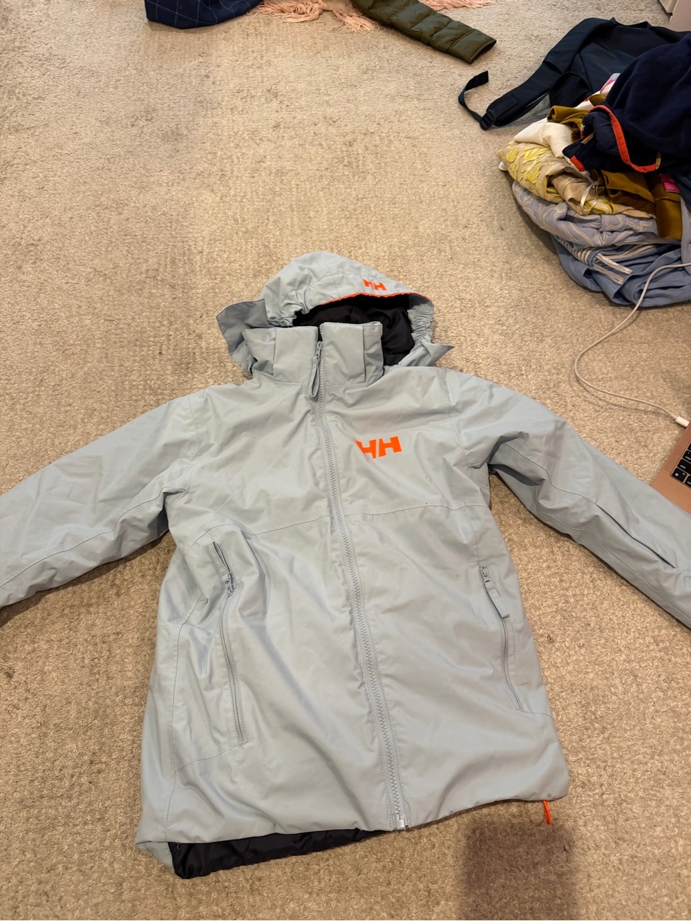 Helly Hansen Kids Light Grey Puffer Jacket with Orange Logo